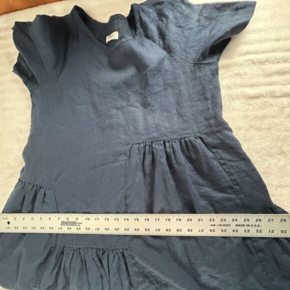 Visible Art Womens Blue Linen Short Sleeve Tiered Dress Large Pullover Casual - Picture 10 of 11